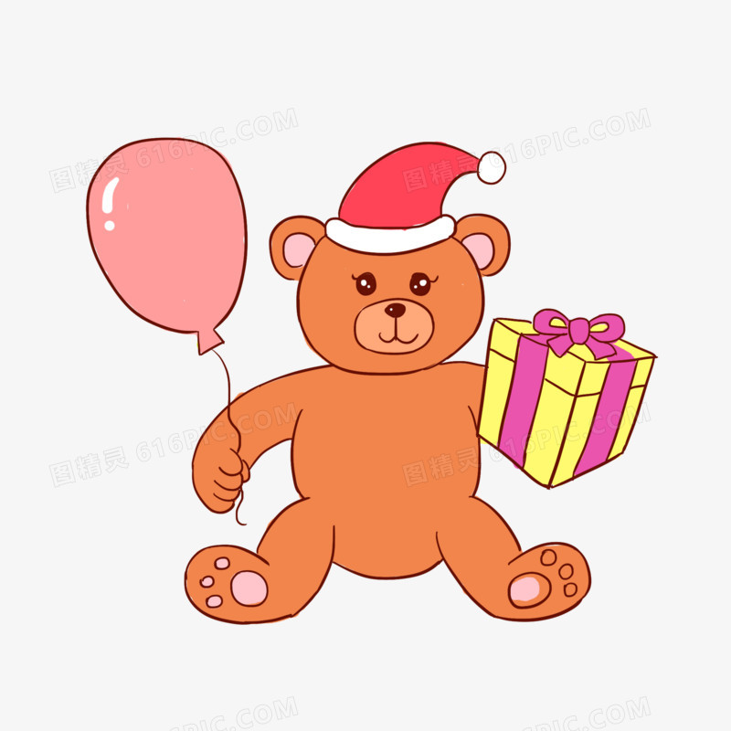 小熊礼物盒气球手绘卡通元素