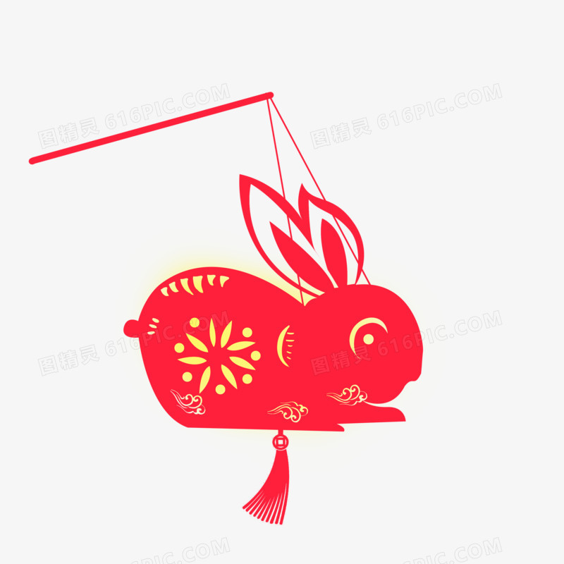 红色元宵节兔子灯手绘插画