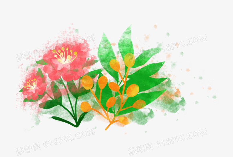 手绘卡通水彩风植物花卉