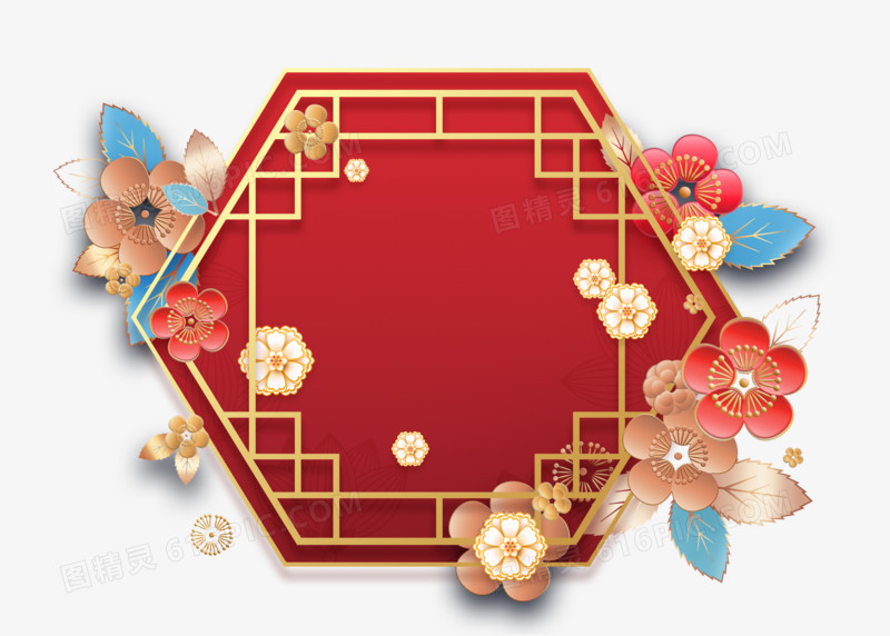 新年中国风花卉装饰边框
