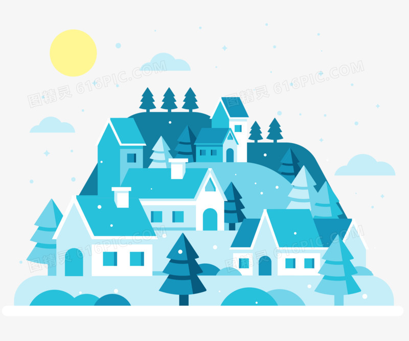冬季城市雪景卡通插画
