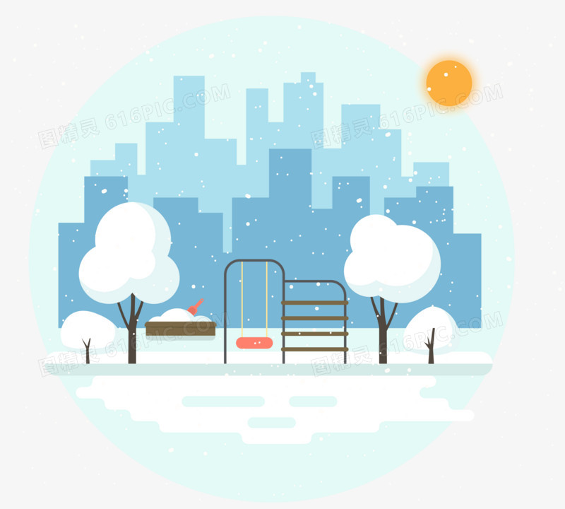 冬季雪景城市剪纸插画