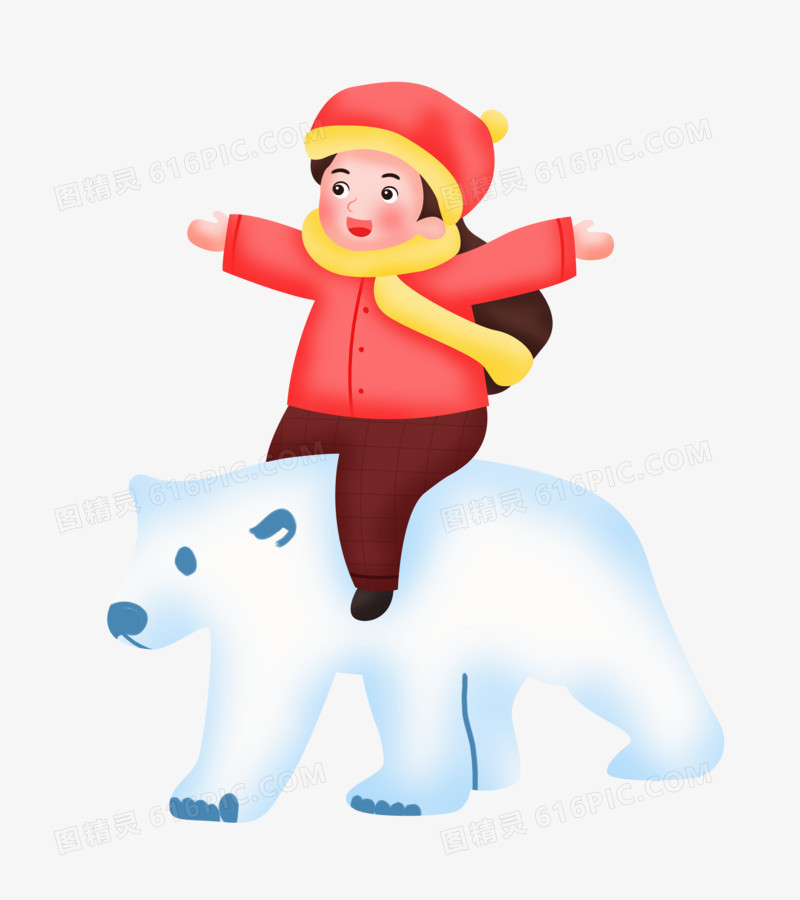 小寒之手绘卡通女孩坐在北极熊背上