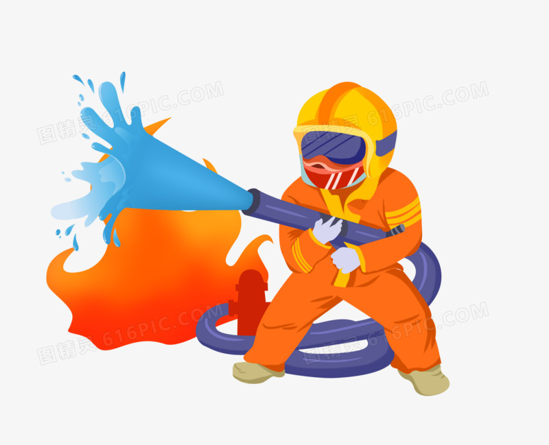 卡通消防员人物形象手绘元素