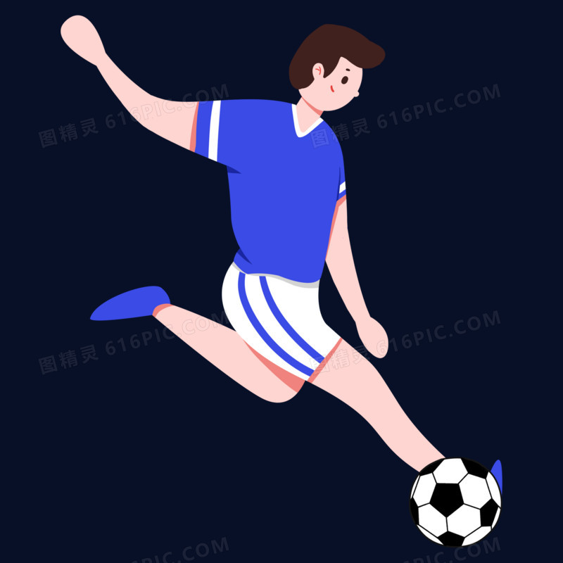 卡通手绘踢足球的男孩