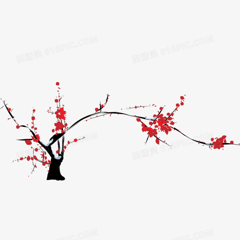 卡通红色梅花喜庆元素新年装饰花卉