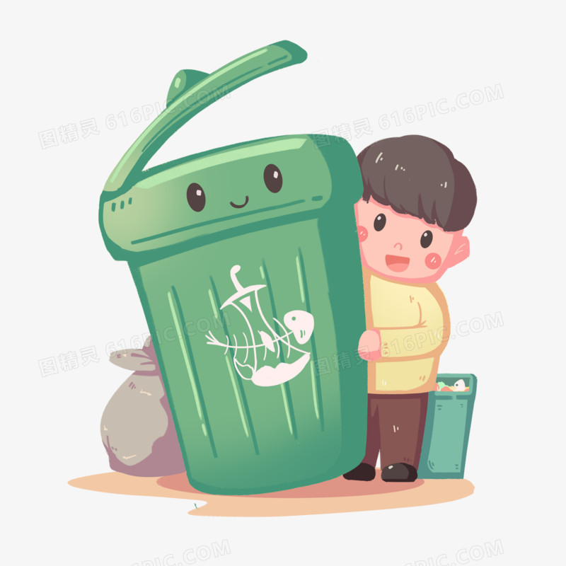 北京垃圾分类厨余垃圾垃圾桶插画元素