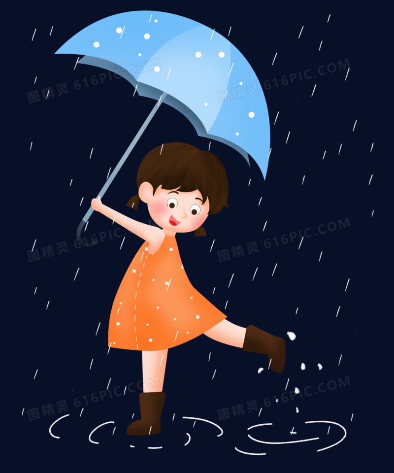 雨水之打伞的女孩嬉戏水