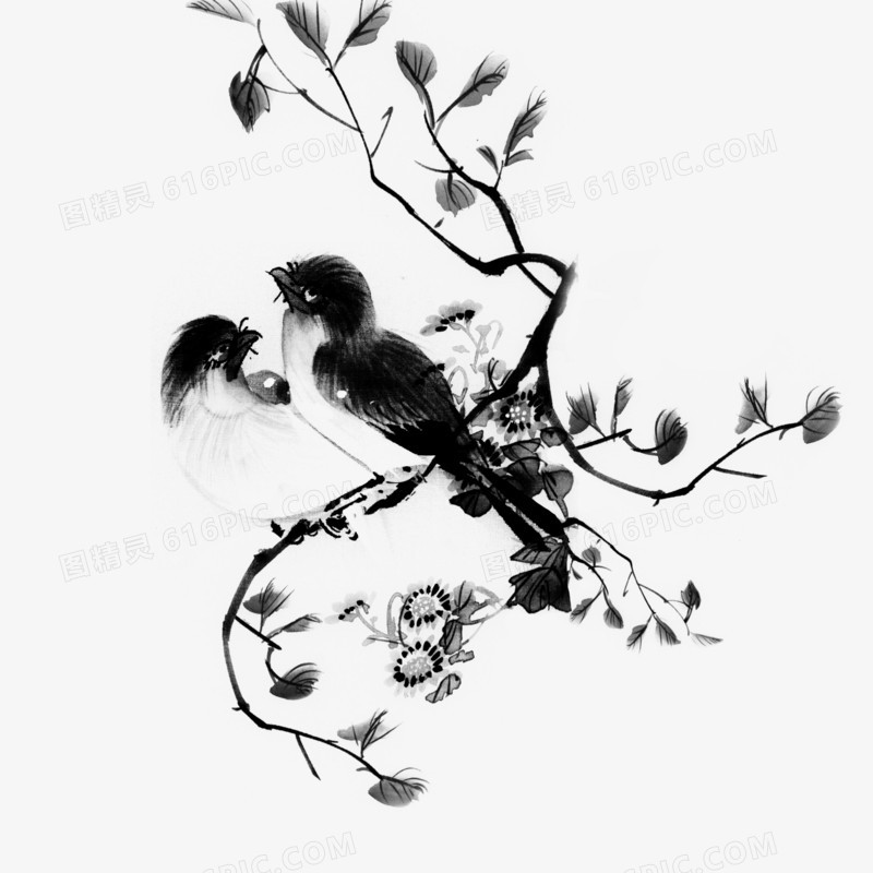 黑白简约水墨中国风鸟