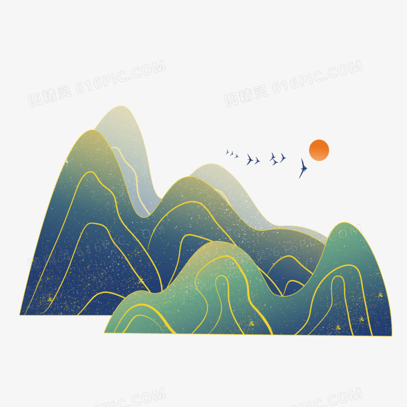  山水风景插画配图中国风