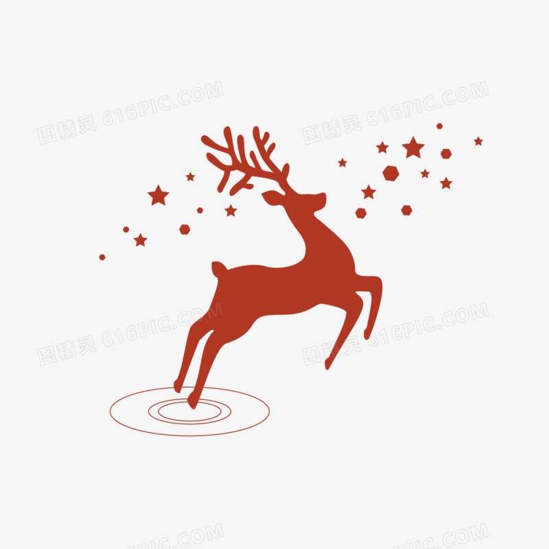 圣诞红色驯鹿剪影