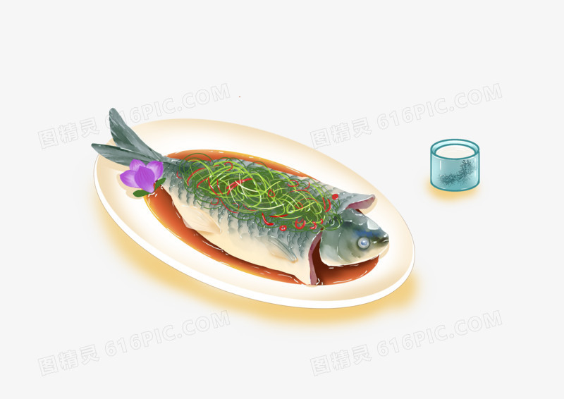 清蒸鱼手绘美食卡通素材