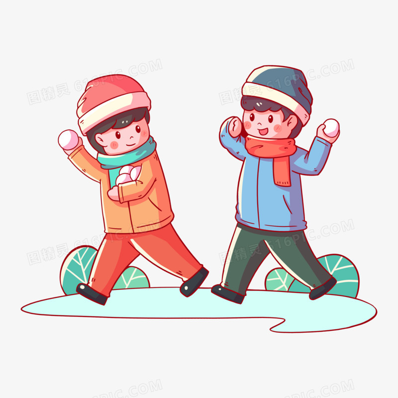 寒假生活儿童打雪仗人物元素