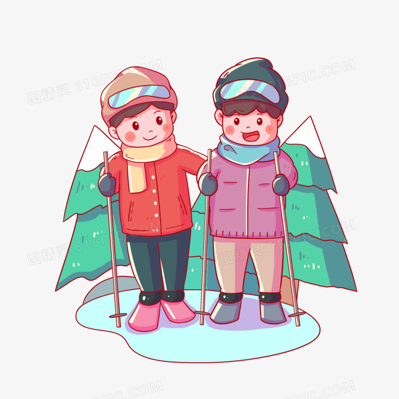 寒假生活儿童滑雪人物元素