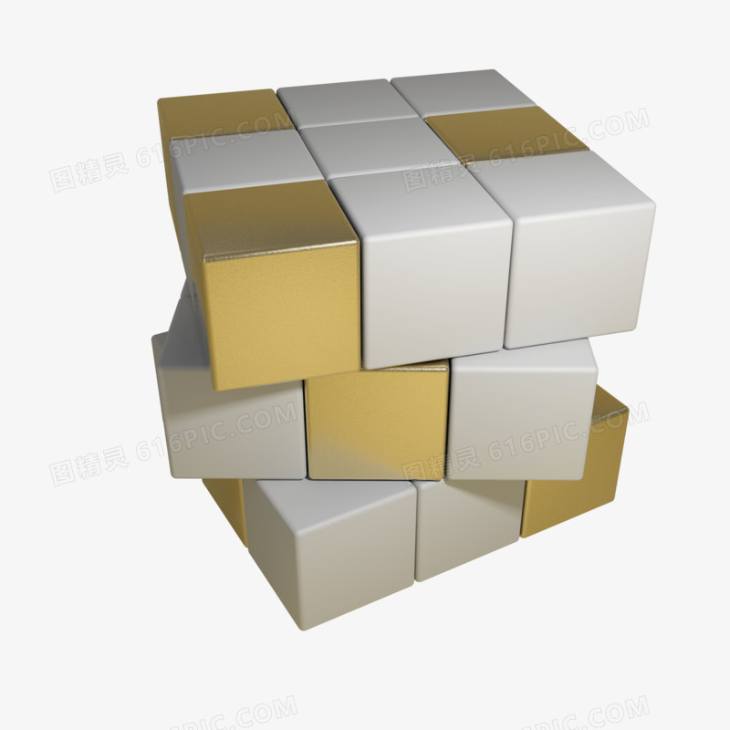 立体魔方漂浮元素立方块立方体商务金色魔方