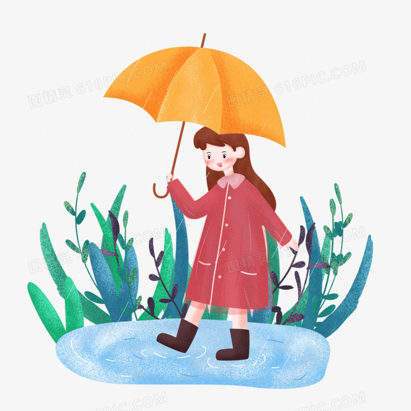 雨水之手绘卡通撑伞的女孩子