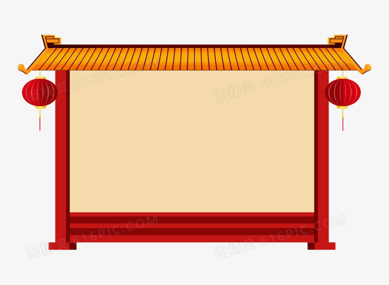 手绘古式中国风屋檐边框
