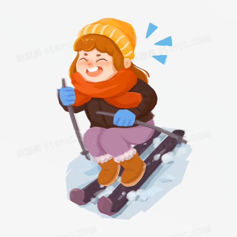 冬季冬令营儿童户外滑雪插画素材