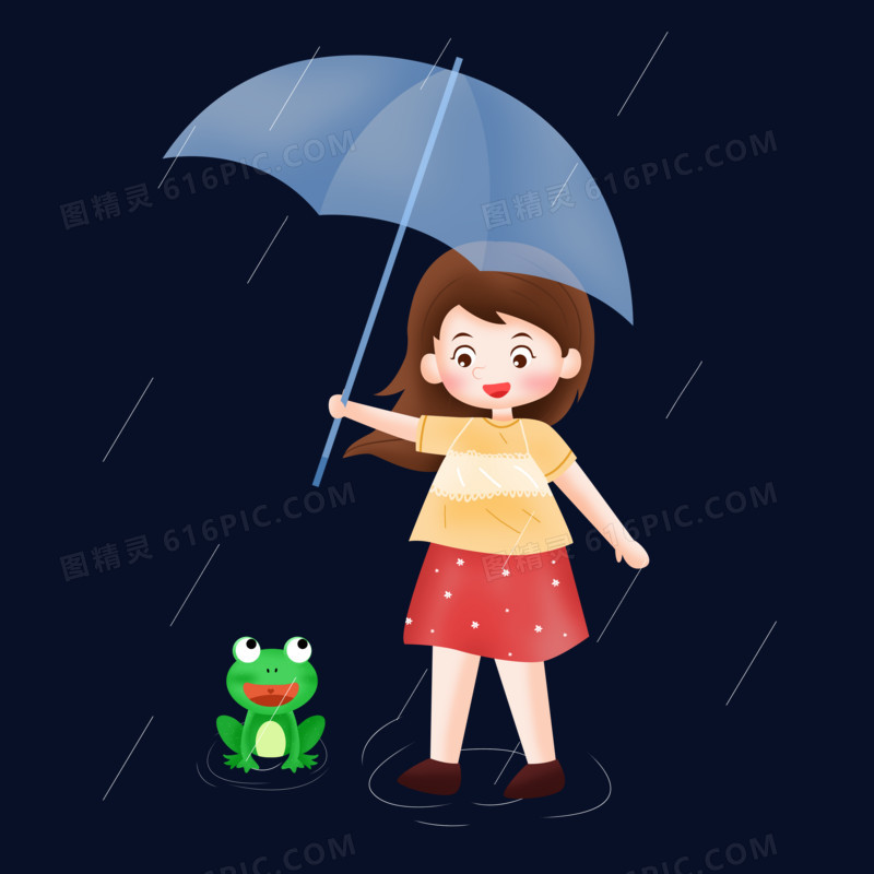 雨水之手绘卡通撑伞的女孩子