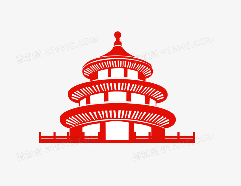 图精灵 免抠元素 卡通手绘 > 扁平风红色北京建筑天坛