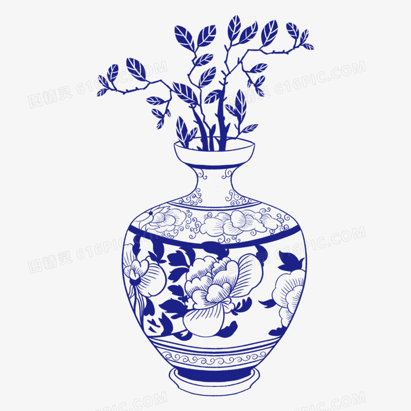 中国风手绘青花瓷装饰图案
