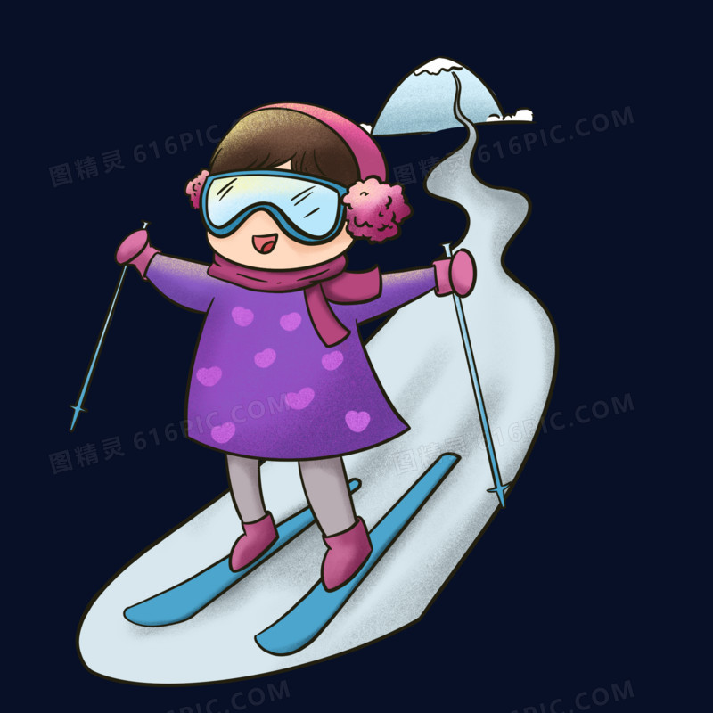 原创卡通滑雪的女孩元素