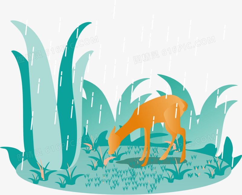 雨水节气小鹿吃草素材图