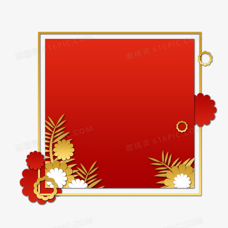矢量新年红金中国风红人风格金属拉丝边框分享