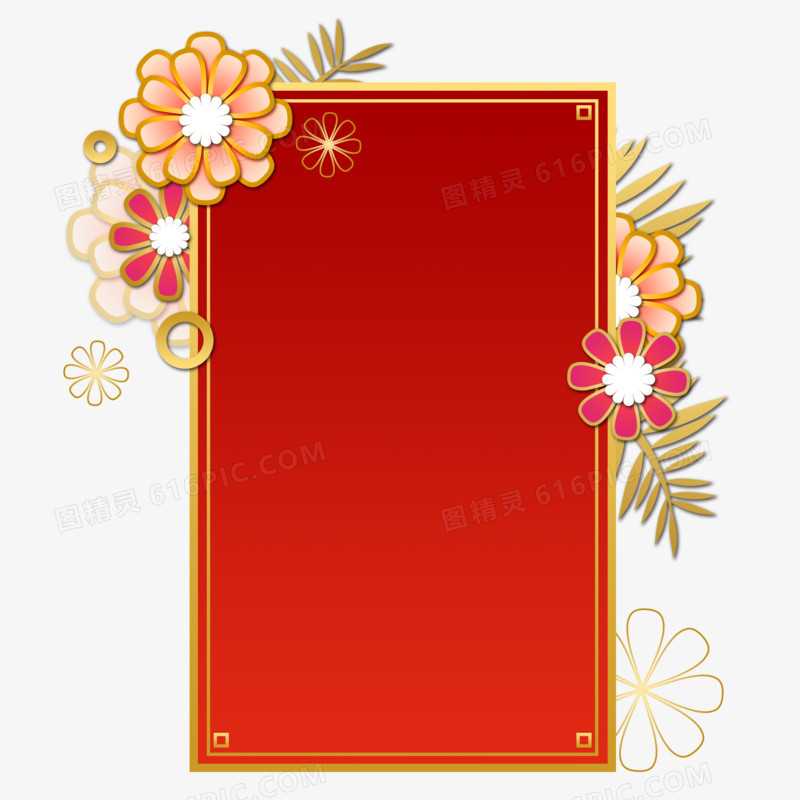 精美的红色金子中国风红人风格植物边框
