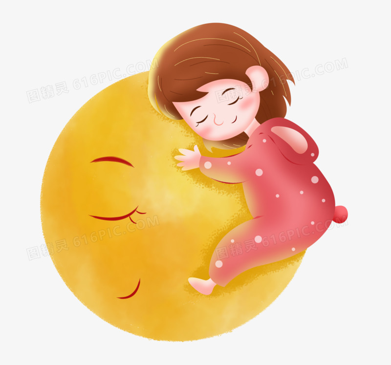 睡眠日之手绘卡通创意女孩趴在月亮上睡觉