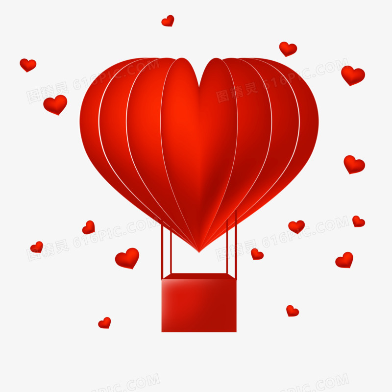 情人节红色爱心热气球装饰元素
