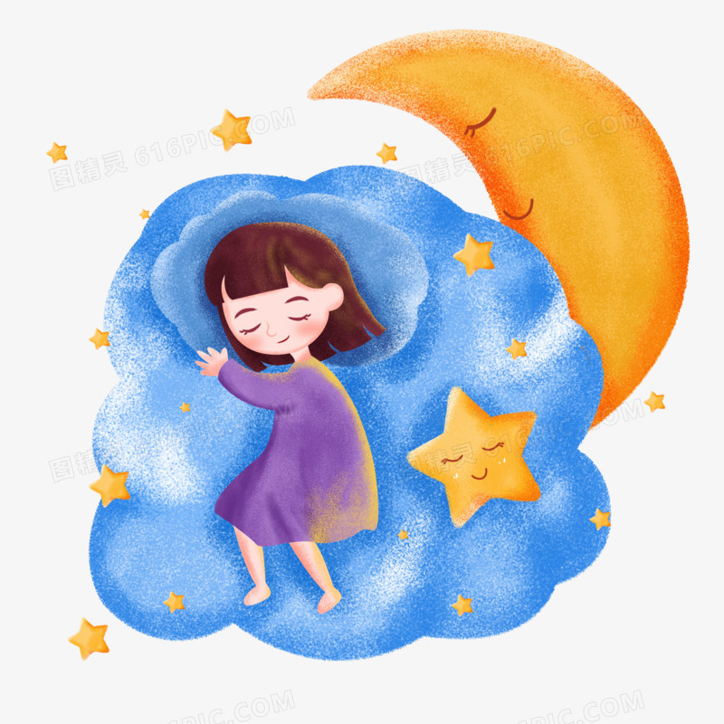 睡眠日之手绘卡通创意女孩在云朵上睡觉