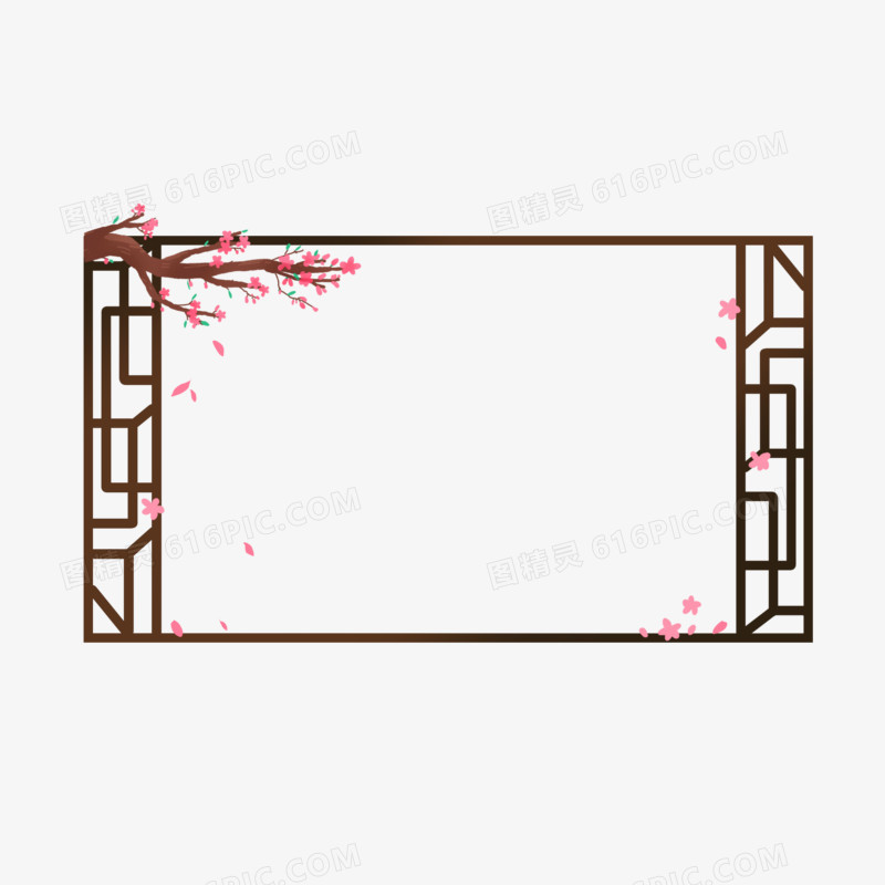中国风古典窗户窗花桃花春分春天边框免扣元素