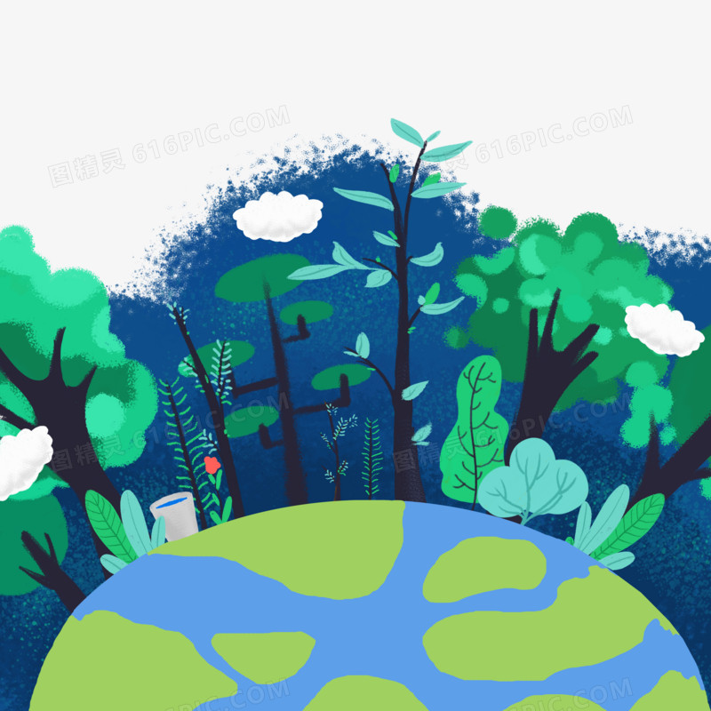 卡通清新保护环境创意植树节元素