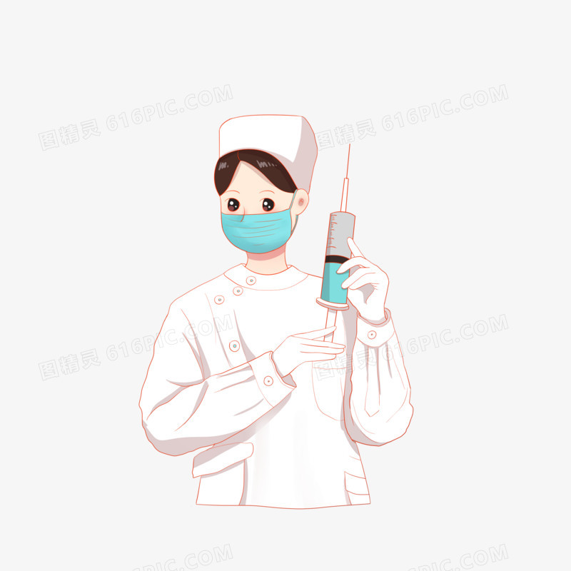 手绘肺炎相关主题之拿针的护士