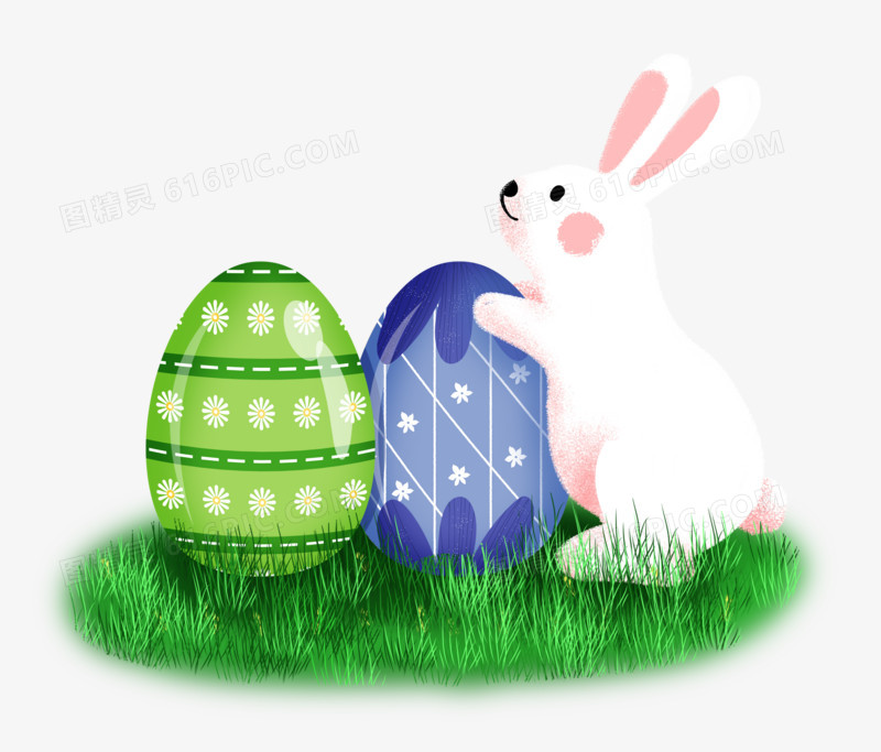 复活节之手绘卡通彩蛋与兔子