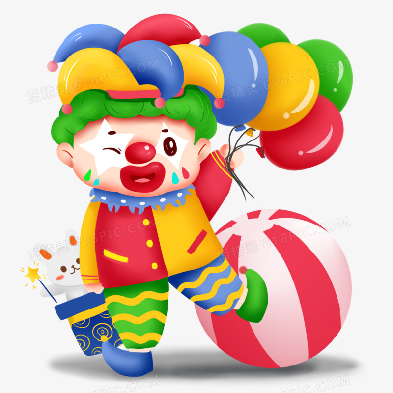 愚人节可爱小丑人物拿气球