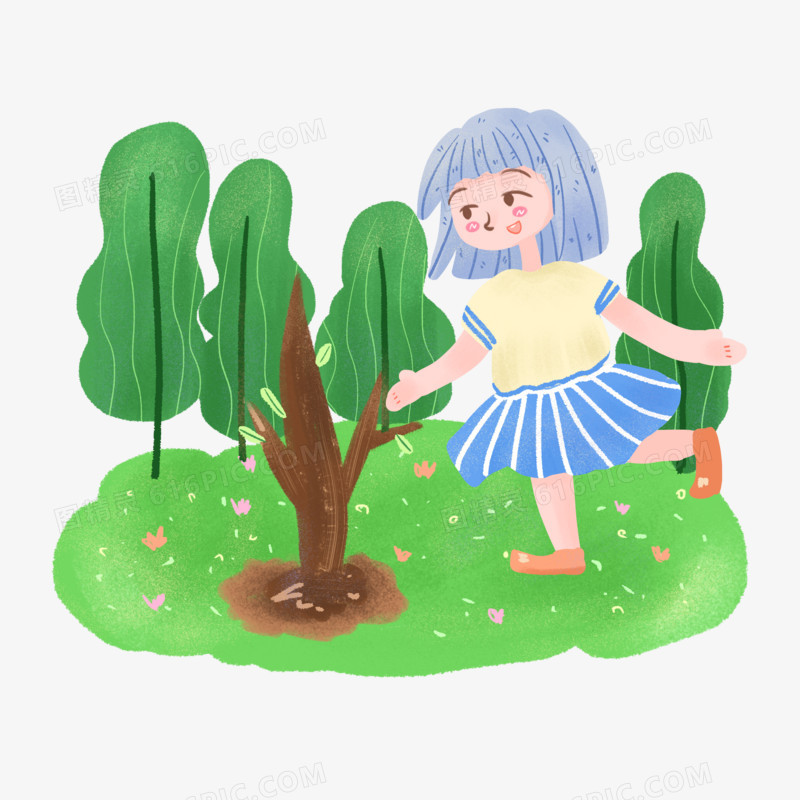 卡通可爱女孩人物植树节种树元素
