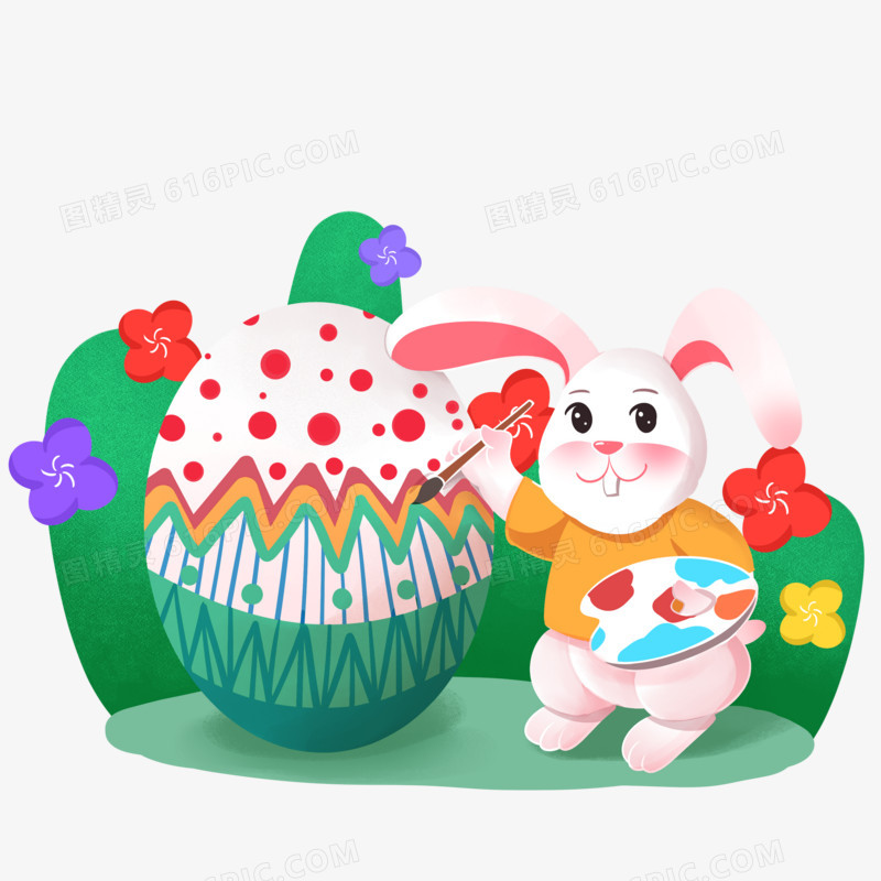 手绘复活节主题之画彩蛋的兔子