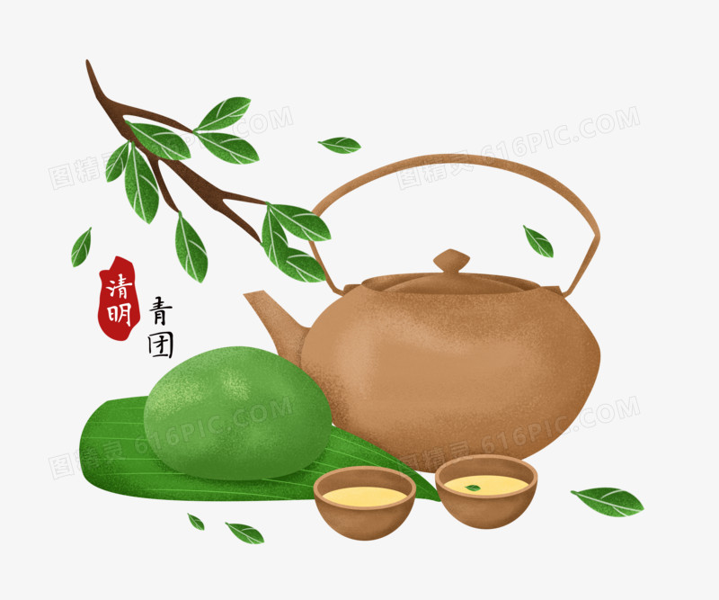 清明节之手绘青团与茶壶