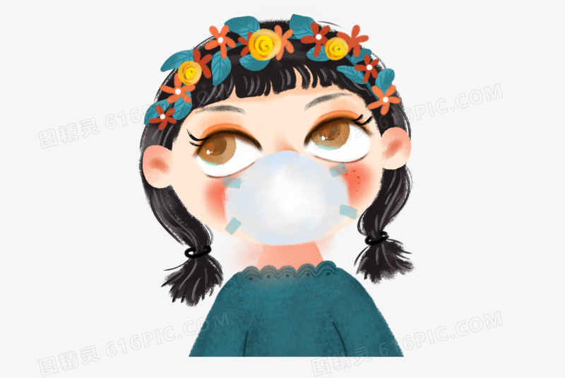 戴口罩的卡通可爱女孩防护疫情插画