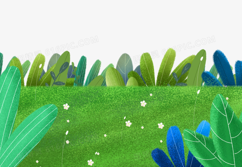 手绘绿色春季植物叶子边框7