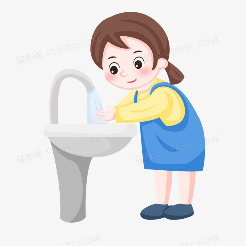 防疫之手绘卡通洗手的女孩子