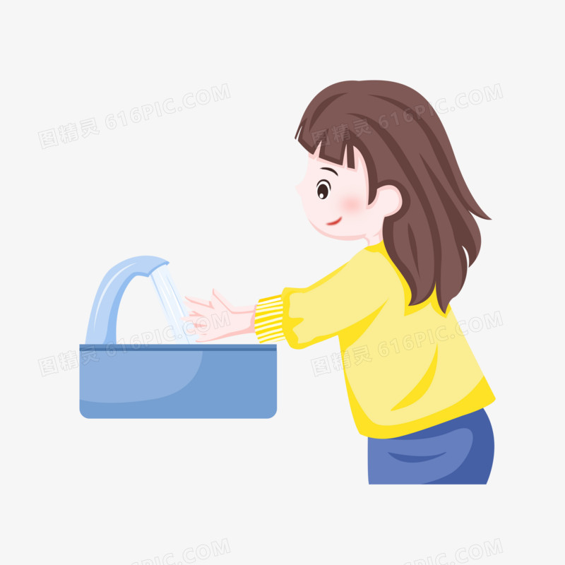 防疫情之手绘卡通洗手的女孩子