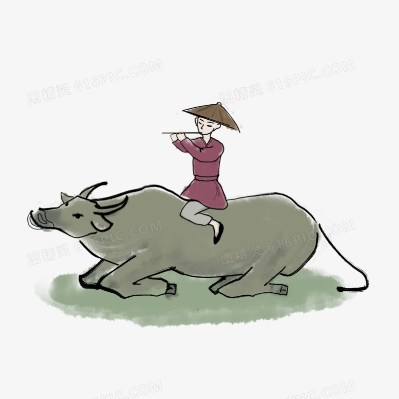 清明节卡通牧童骑牛