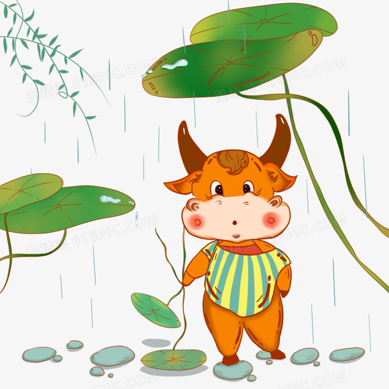 清明时节雨中牛儿玩耍素材