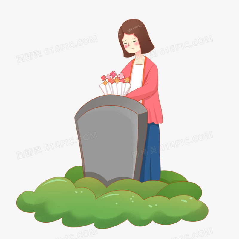 清明节之女孩在战疫烈士之墓前哀悼