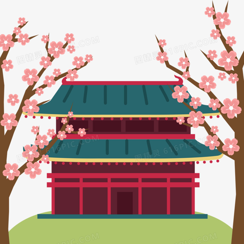 卡通扁平风日式樱花元素