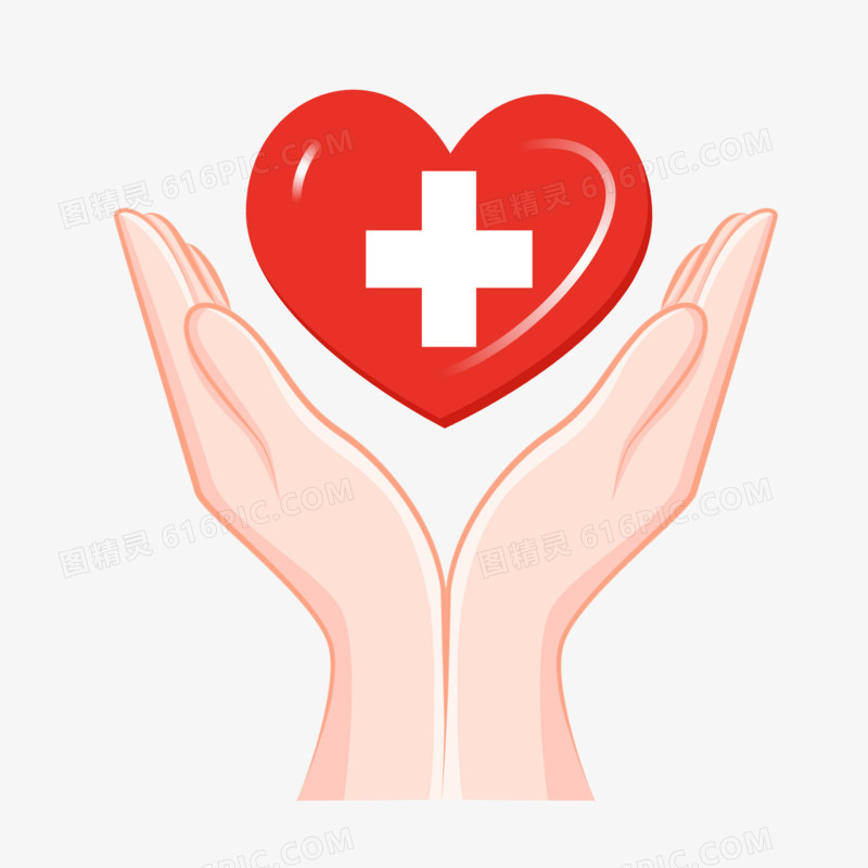 红十字日之手衬托着爱心红十字
