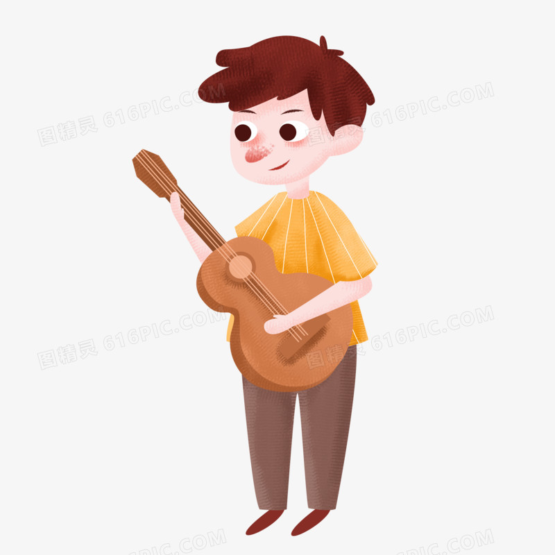青年节之手绘卡通弹吉他的男孩子